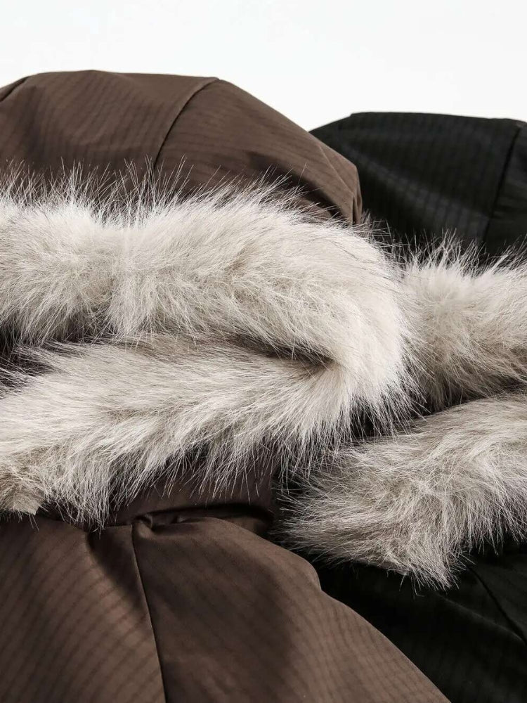 DCRB Boxy Fit Padded Coat with Fur Hoodie