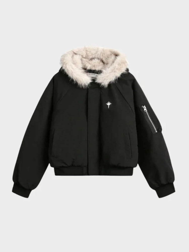 DCRB Boxy Fit Padded Coat with Fur Hoodie