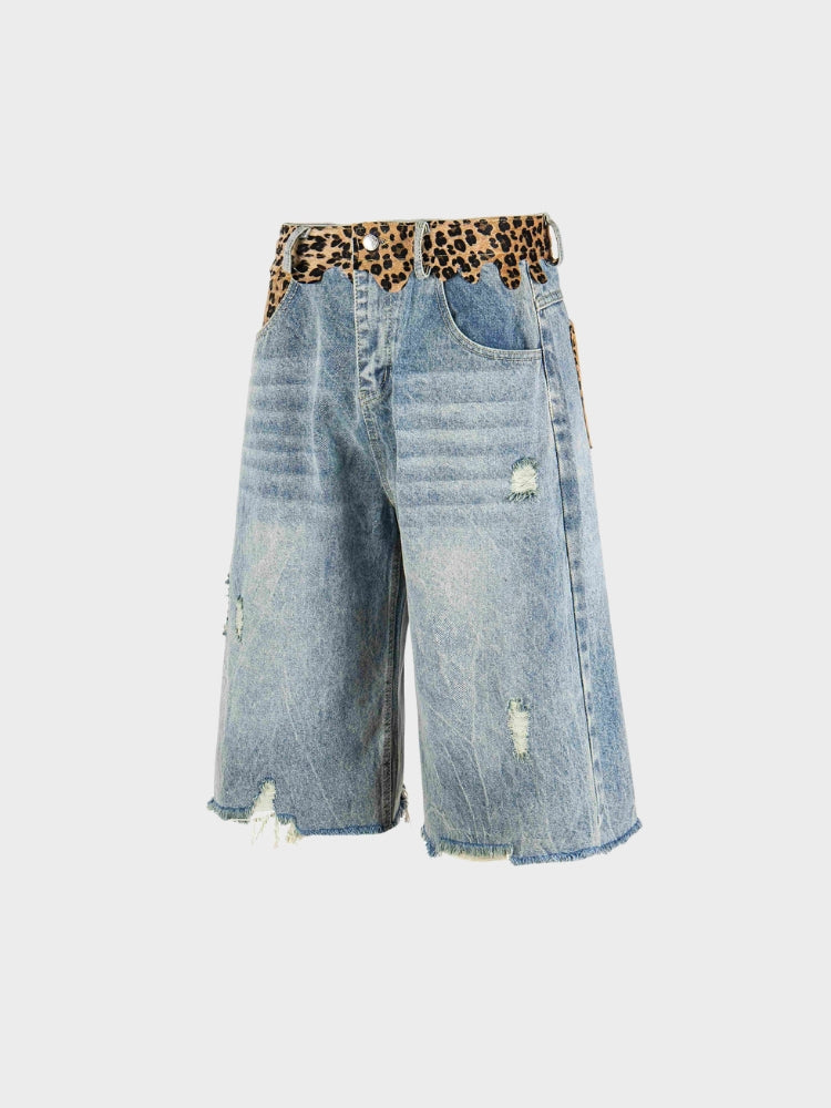 DCRB Ripped Leopard Denim Jorts