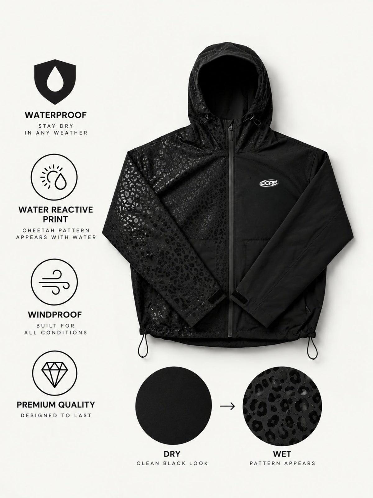 DCRB Beige Water Reactive Cheetah Rain Jacket