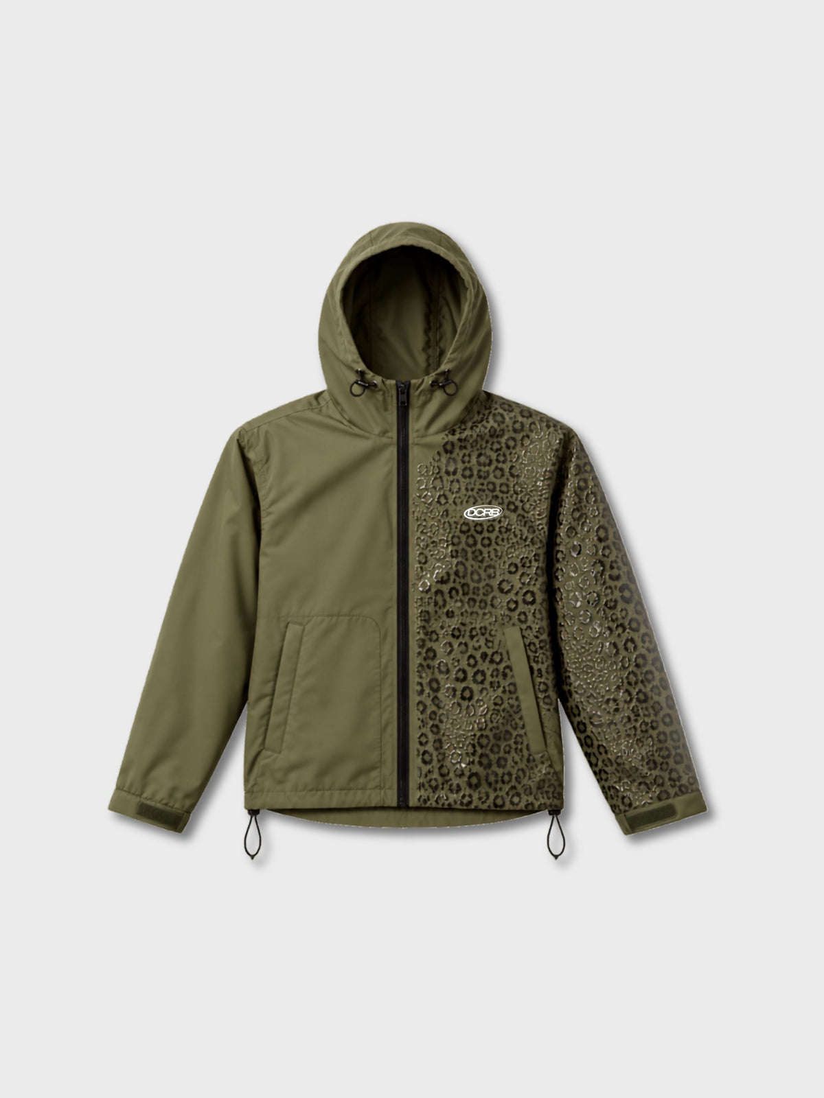 DCRB Dark Green Water Reactive Cheetah Rain Jacket