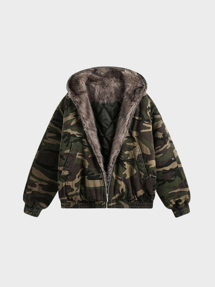 DCRB Camo Zipper with Fur Hoodie