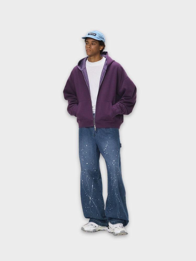 DCRB Plaid Baggy Sweater with Zipper